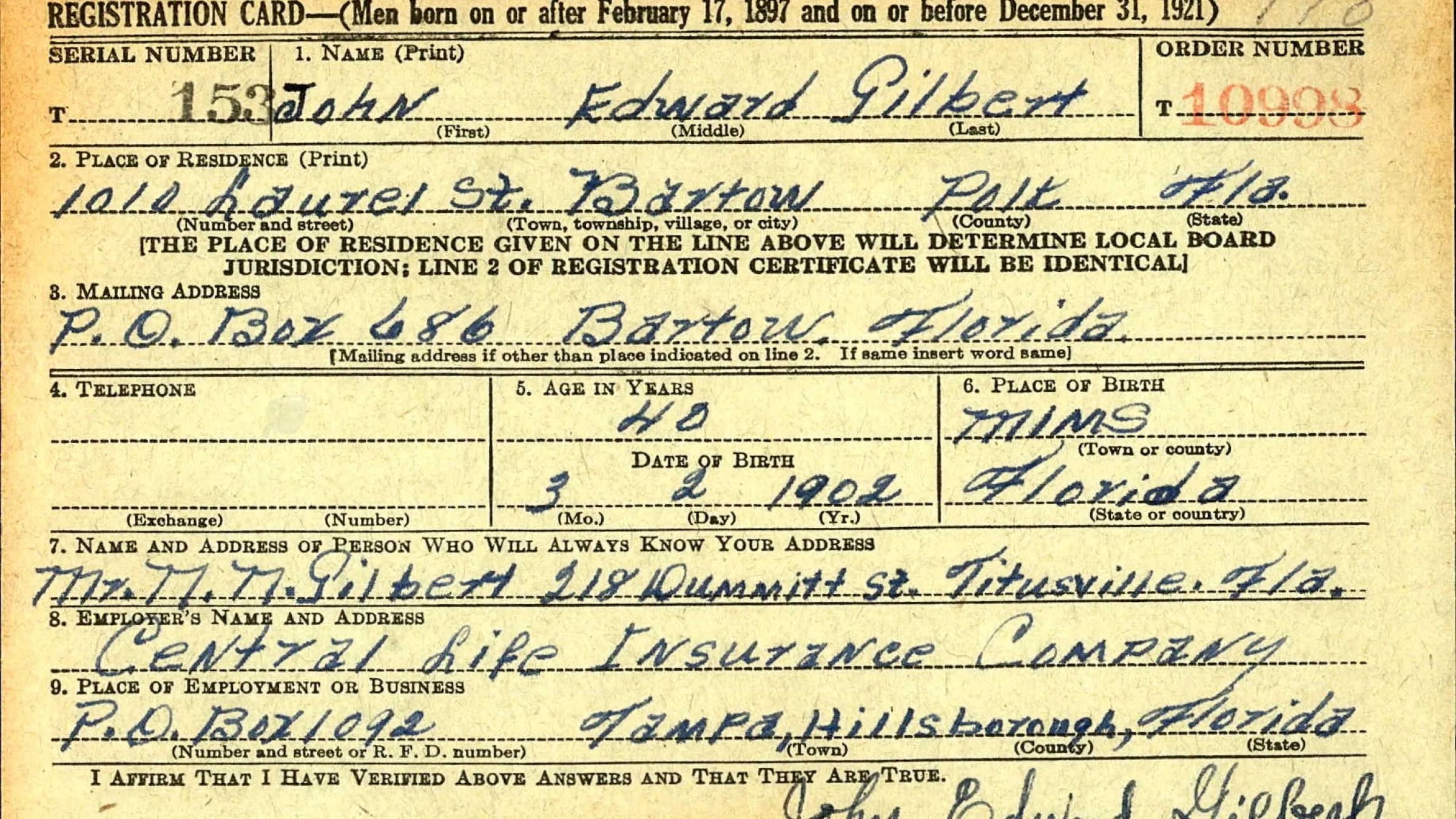 John Gilbert Draft Registration 1942