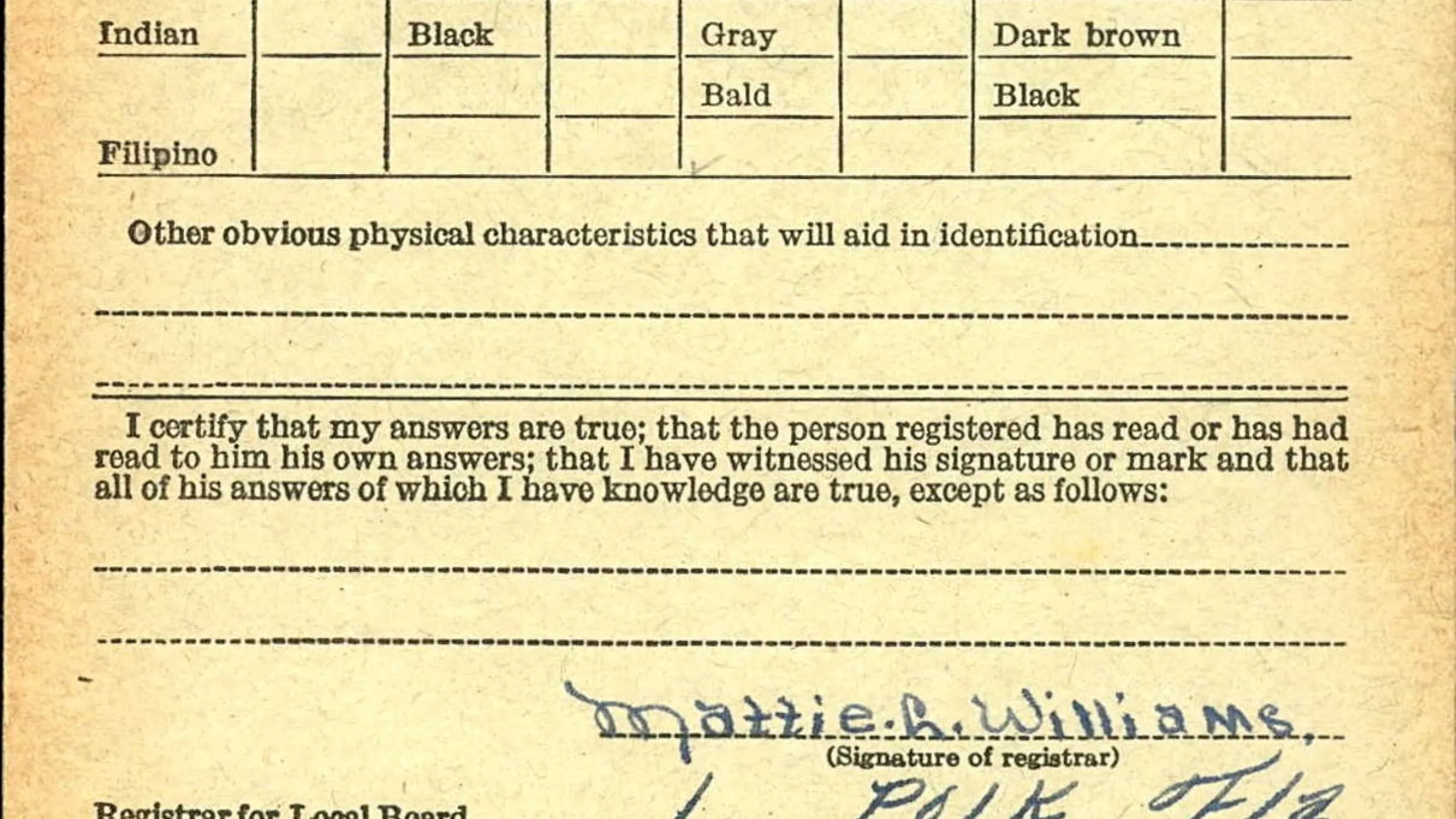 John Gilbert Draft Registration 1942, back side